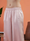 Women Pink Satin Notch Collar Shirt With Lounge Pants