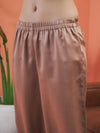 Women Brown Satin Notch Collar Shirt With Lounge Pants