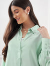 Women Mint Green Satin Shirt With Lounge Pants