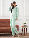 Women Mint Green Satin Shirt With Lounge Pants