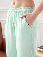 Women Mint Green Satin Shirt With Lounge Pants