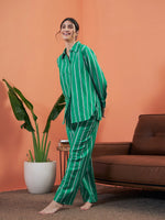 Women Green Stripes Shirt With Lounge Pants