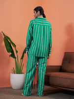 Women Green Stripes Shirt With Lounge Pants