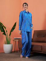 Women Blue Stripes Shirt With Lounge Pants