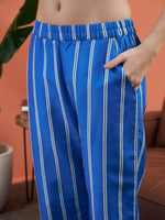 Women Blue Stripes Shirt With Lounge Pants