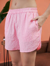 Women Pink Seersucker Crop Shirt With Shorts