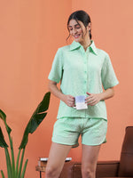 Women Mint Green Seersucker Crop Shirt With Shorts