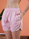 Women Pink Stripe Crop Shirt With Shorts