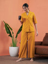 Women Mustard Short Sleeve Shirt With Lounge Pants