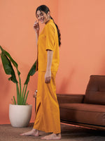 Women Mustard Short Sleeve Shirt With Lounge Pants