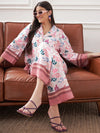 Women Off White & Mauve Floral Notch Collar Shirt With Lounge Pants