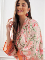 Women Peach & Green Floral Notch Collar Shirt With Lounge Pants