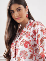 Women White & Sky Blue Tropical Notch Collar Shirt With Lounge Pants