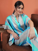 Women Sea Green Satin Stripe Kaftan Top With Lounge Pants