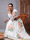 Women White Floral One Shoulder Crop Top With Anarkali Skirt