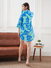 Women Blue & Green Satin Floral Shirt Dress