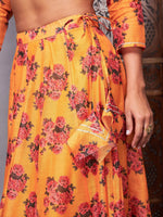 Women Mustard Floral Peplum Top With Anarkali Skirt