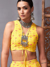 Women Yellow Ruched Crop With Pocket Anarkali Skirt