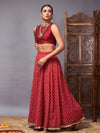 Women Maroon Crop Top With Pocket Anarkali Skirt