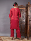 Women Red Gota Embroidered Kurta With Pants