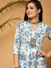 Women Blue Floral Anarkali Kurta With Pants