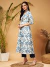 Women Blue Floral Anarkali Kurta With Pants