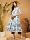 Women Blue Floral Anarkali Kurta With Pants