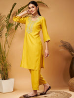 Women Yellow Gota Embroidered Kurta With Pants