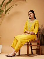 Women Yellow Gota Embroidered Kurta With Pants