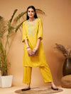 Women Yellow Gota Embroidered Kurta With Pants