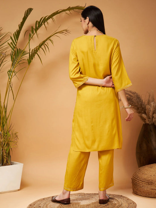 Women Yellow Gota Embroidered Kurta With Pants