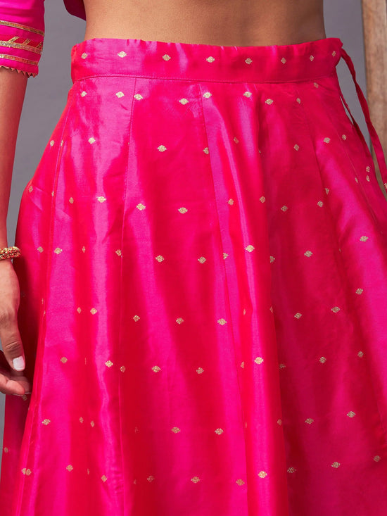 Women Fuchsia Banjara Top With Jacquard Anarkali Skirt