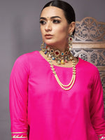 Women Fuchsia Banjara Top With Jacquard Anarkali Skirt