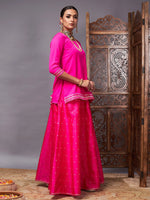 Women Fuchsia Banjara Top With Jacquard Anarkali Skirt