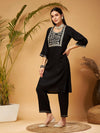 Women Black Gota Embroidered Kurta With Pants