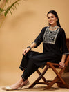 Women Black Gota Embroidered Kurta With Pants