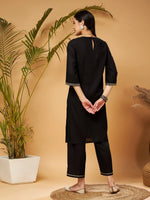 Women Black Gota Embroidered Kurta With Pants