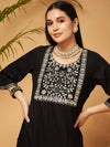 Women Black Gota Embroidered Kurta With Pants