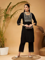 Women Black Gota Embroidered Kurta With Pants