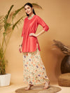 Women Pink Short Kurta With Beige Printed Flared Palazzos