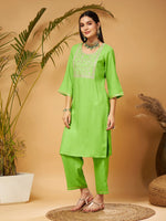 Women Green Gota Embroidered Kurta With Pants