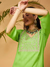 Women Green Gota Embroidered Kurta With Pants