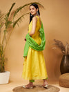 Women Yellow & Green Anarkali Kurta Set With Green Dupatta