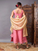 Women Pink & Beige Anarkali Kurta Set With Beige Dupatta