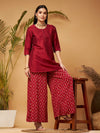 Women Maroon Short Kurta With Printed Flared Palazzos