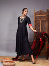 Women Black Kurta Set With Red Lehariya Dupatta