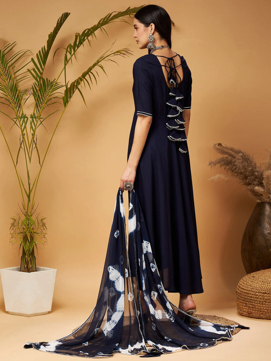 Women Navy Kurta Set With Bandhej Dupatta