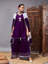 Women Purple Short Kurta With Sharara & Lehariya Dupatta