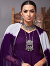 Women Purple Short Kurta With Sharara & Lehariya Dupatta