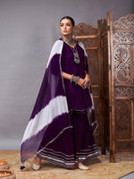 Women Purple Short Kurta With Sharara & Lehariya Dupatta